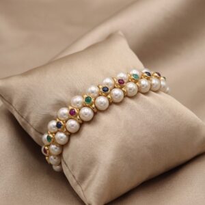 Bracciale di Perle in Oro Giallo e Pietre Preziose